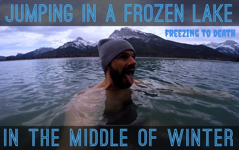 Man with beard in frozen water